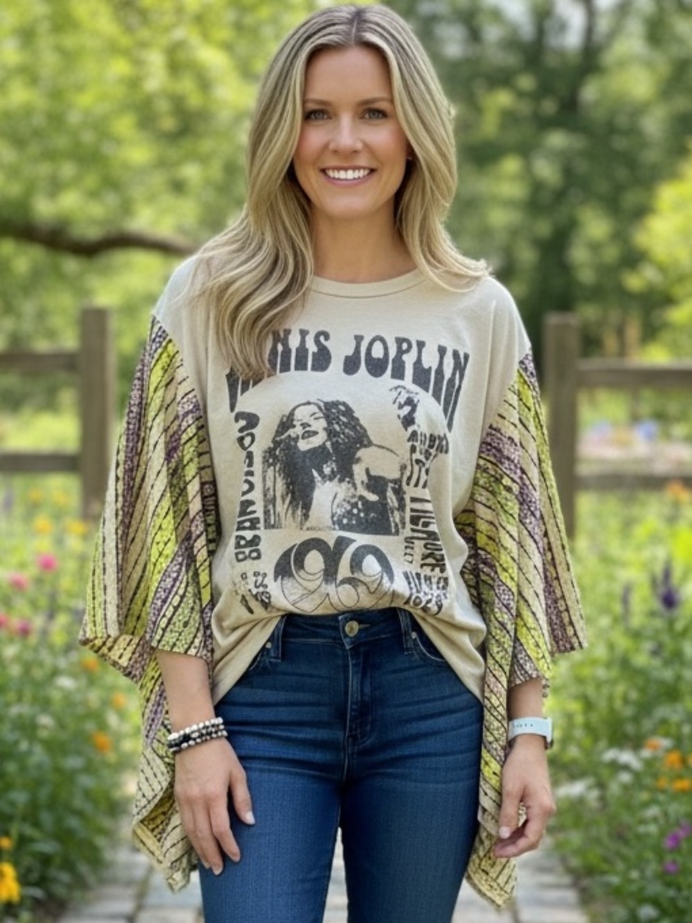 154 NWT Blue Velvet Janis Joplin Tee with Kantha Sleeves